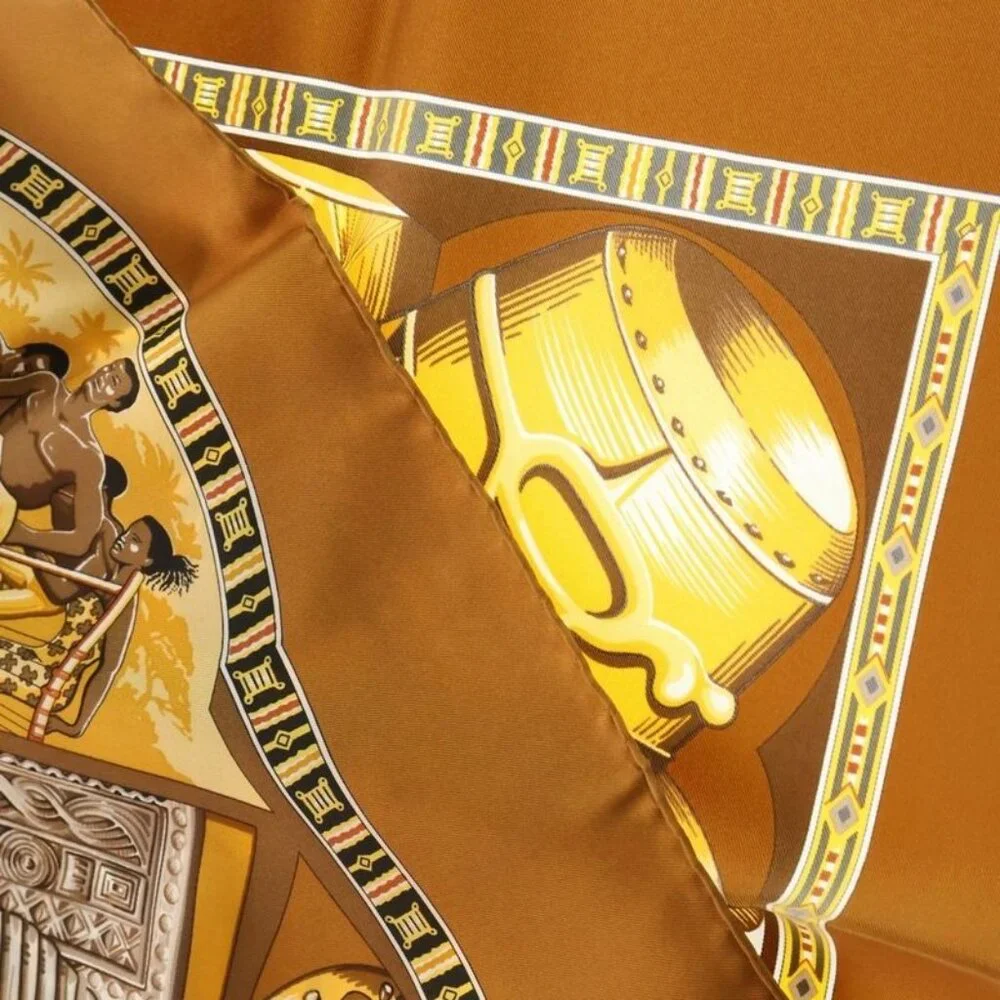 Hermes Carre 90 Au Son du Tam Silk Scarf Brown - Picture 4 of 6